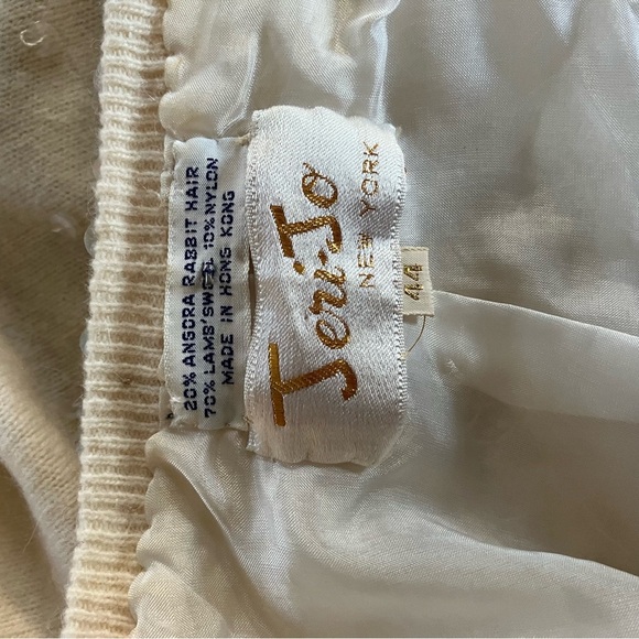 Vintage 1950s Jeri-Jo Beaded Sequin Embellished‎ Cardigan Wool Angora 44 L - Picture 5 of 6